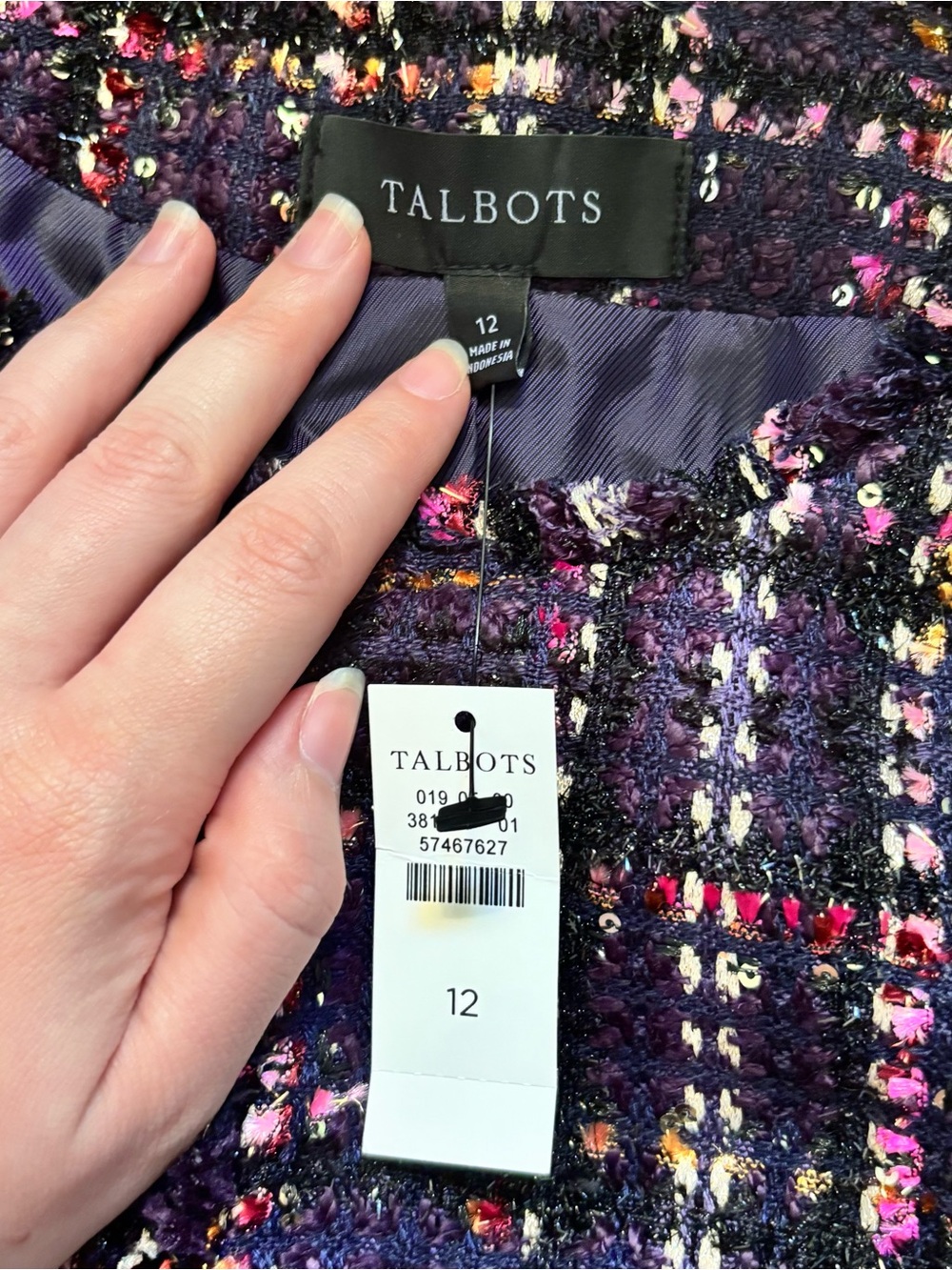 Talbots MIDNIGHT SPARKLE TWEED JACKET Purple Size 12 new with tag metallic long - Picture 5 of 7